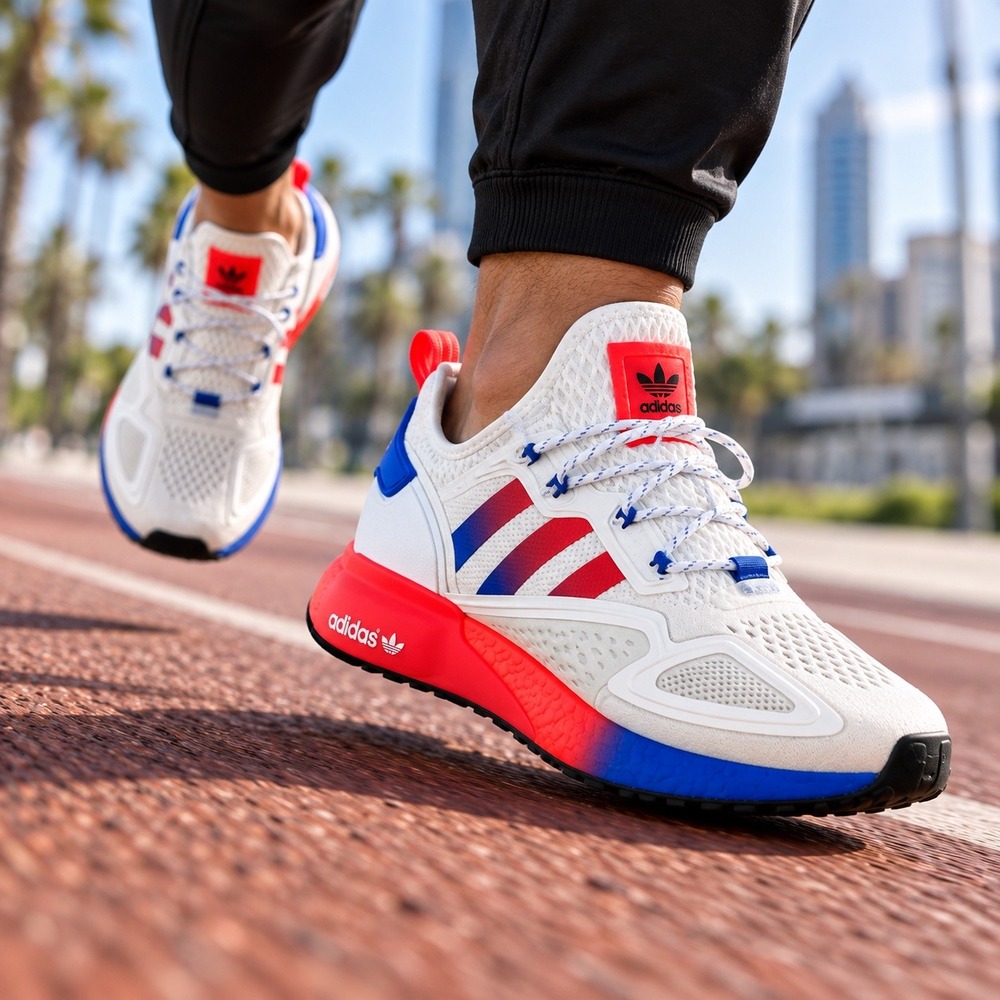 Adidas ZX 2K Boost Mens Shoes White Solar Red Blue FV9996 Size 11